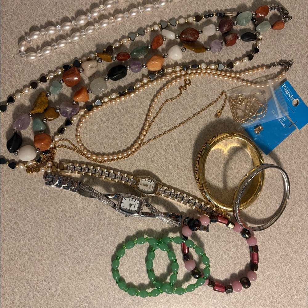 Mixed Womenashion Jewelry Set olorful Beads, Pearls, Gold & Silver Tones